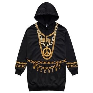 Moschino X H&M Black Hoodie Dress with Gold Beaded Design Size XS